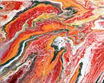 Orange and Red Pour Painting on Canvas;  Artists, Alzheimer Society Clients, Group Art Therapy Class,  Value $60 